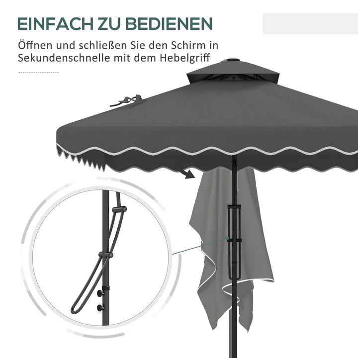 Haveparasol, fritstående parasol, dekorativ kant, ventileret tag, metalramme, 2,4x2,4x2,6m, mørkegrå