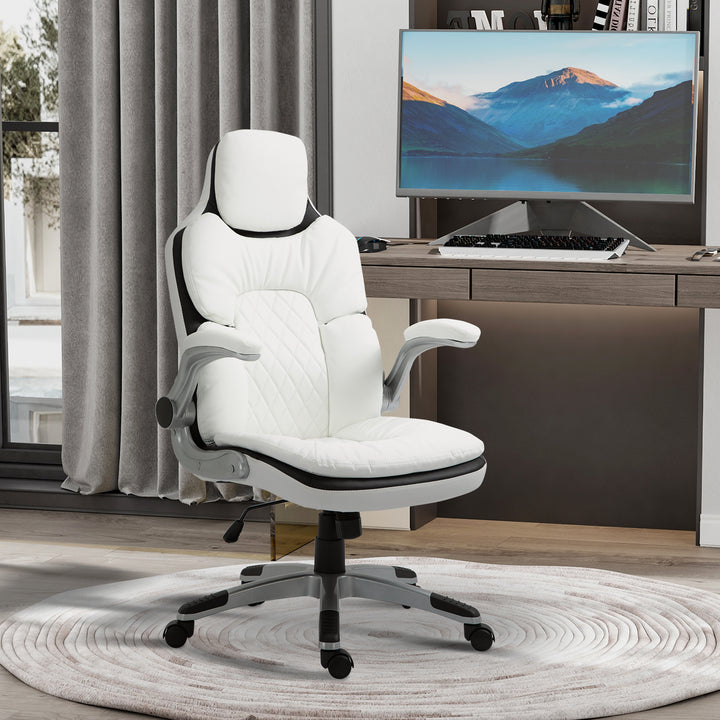 Ergonomisk kontorstol med foldbare armlæn, højdejusterbar kontorstol med vippefunktion, tykt polstret stol med justerbare polstrede armlæn 69 x 67 x 113-121 cm