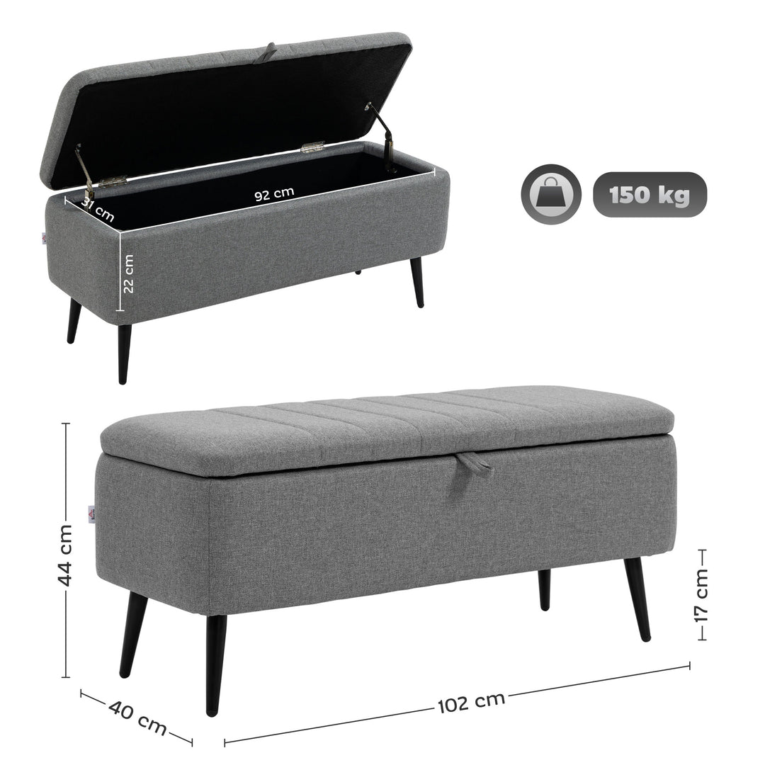 Opbevaringsbænk med linnedlook, kommode med stålben, 102 x 40 x 44 cm, grå
