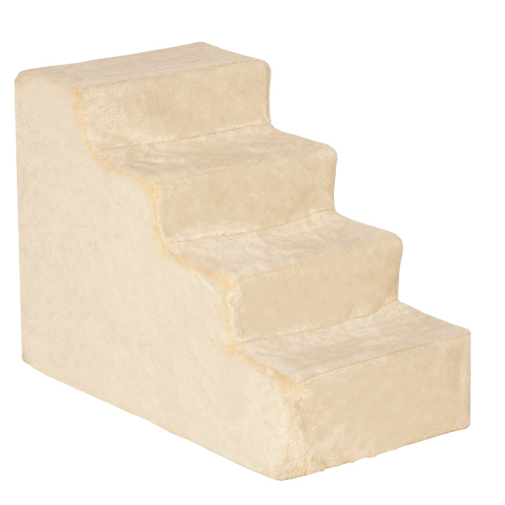 4-Trins hundetrappe, 35 cm kattetrappe til seng og sofa, kæledyrstrappe til hunde og katte op til 5 kg, plyslook, beige