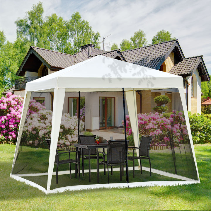 Havepavillon, lysthus, partytelt, vejrbestandigt telt med myggenet, metal + polyester, cremehvid, 3 x 3 m