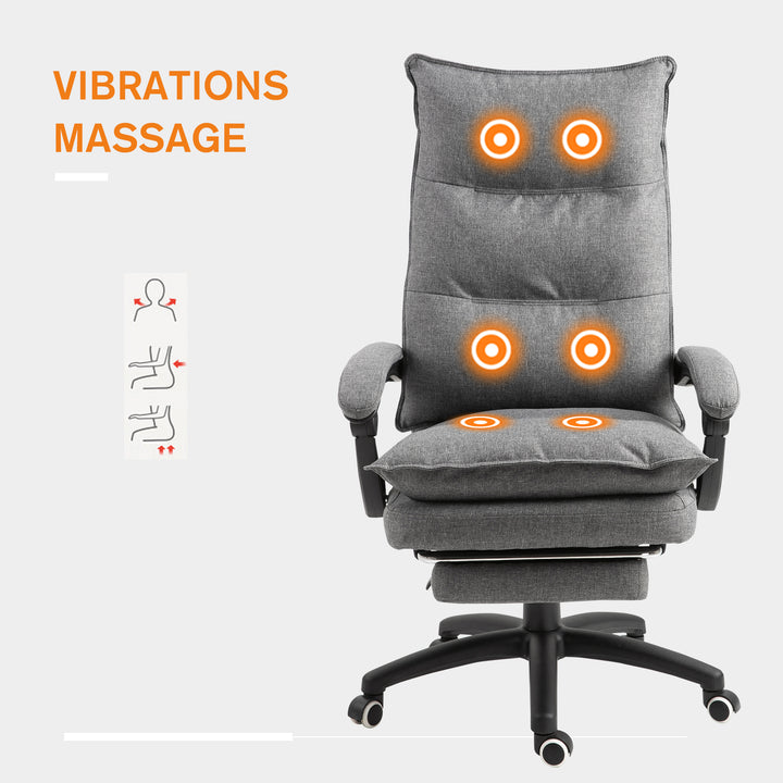 Massagekontorstol, skrivebordsstol med massagefunktion, højdejusterbar, ergonomisk drejestol, nylon, grå