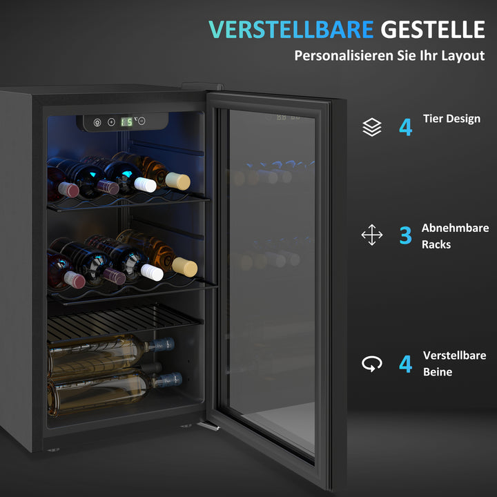Vinkøleskab til 24 flasker med glasdør – 4-16°C, 68 liter, sort