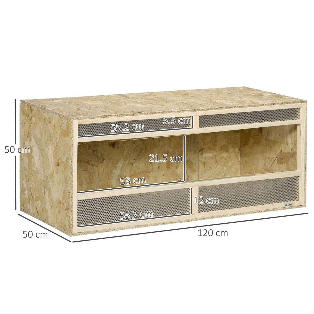 Terrarium til krybdyr/padder, skydedøre af glas, ventilationsgitter, 120x50x50cm