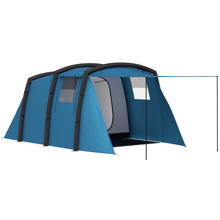 Oppusteligt campingtelt til 3-6 personer, udendørs tunneltelt med sidevinduer og dør, luftstøtte, 4,4 x 2,8 x 1,95 m, blå