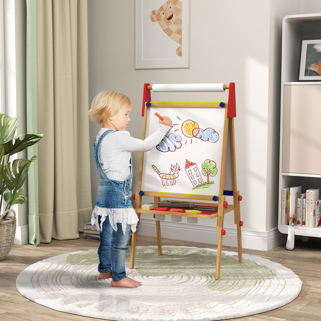 3-I-1 børnestaffeli, tavle, whiteboard, papirrulle, inklusive tilbehør, fyrretræ, justerbar