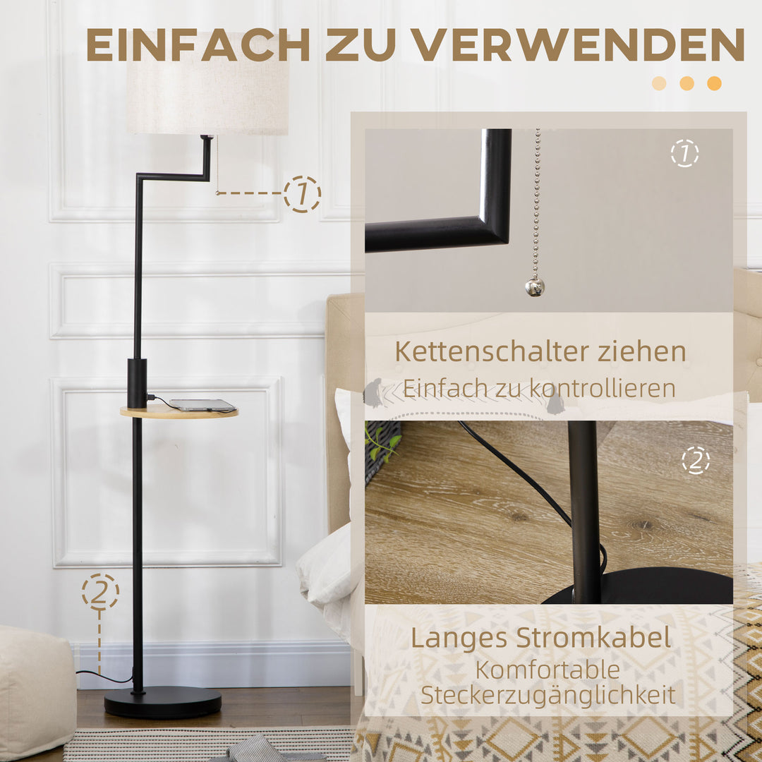 Gulvlampe med hylde, gulvlampe, kædetalje, e 27, 40 w, bambus, natur + sort