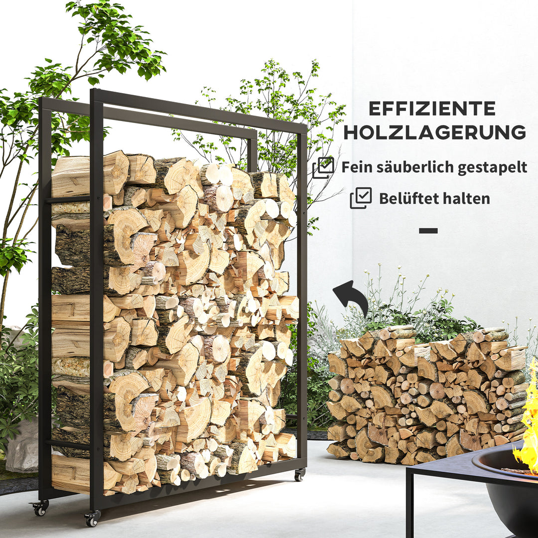 Brændereol med hjul, mobil, metalramme, op til 150 kg, 120 x 32 x 151 cm, sort