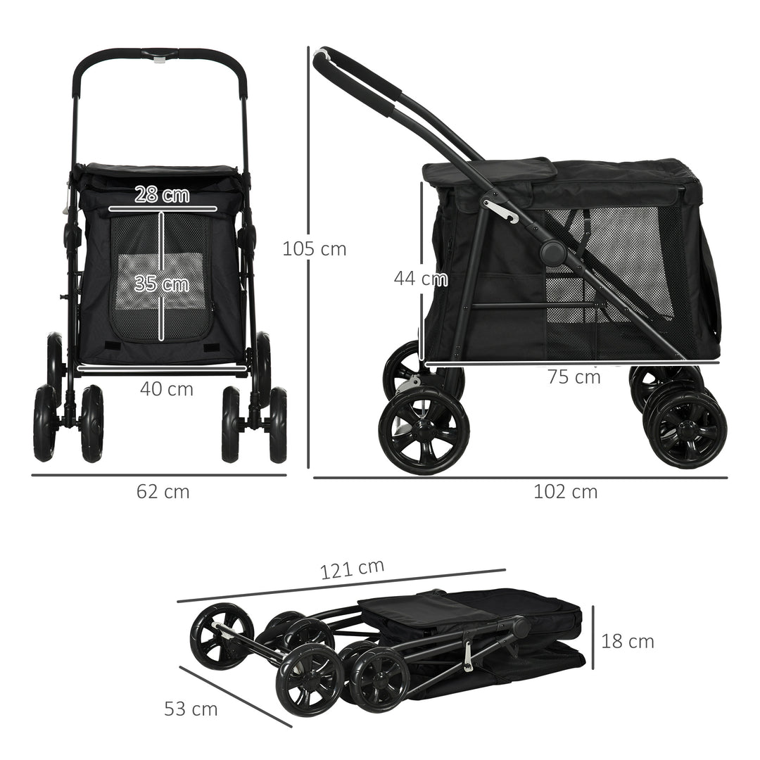 Hundevogn inklusive hynde, 3 sidelommer, foldbar, hundevogn, 102 cm x 62 cm x 105 cm, sort