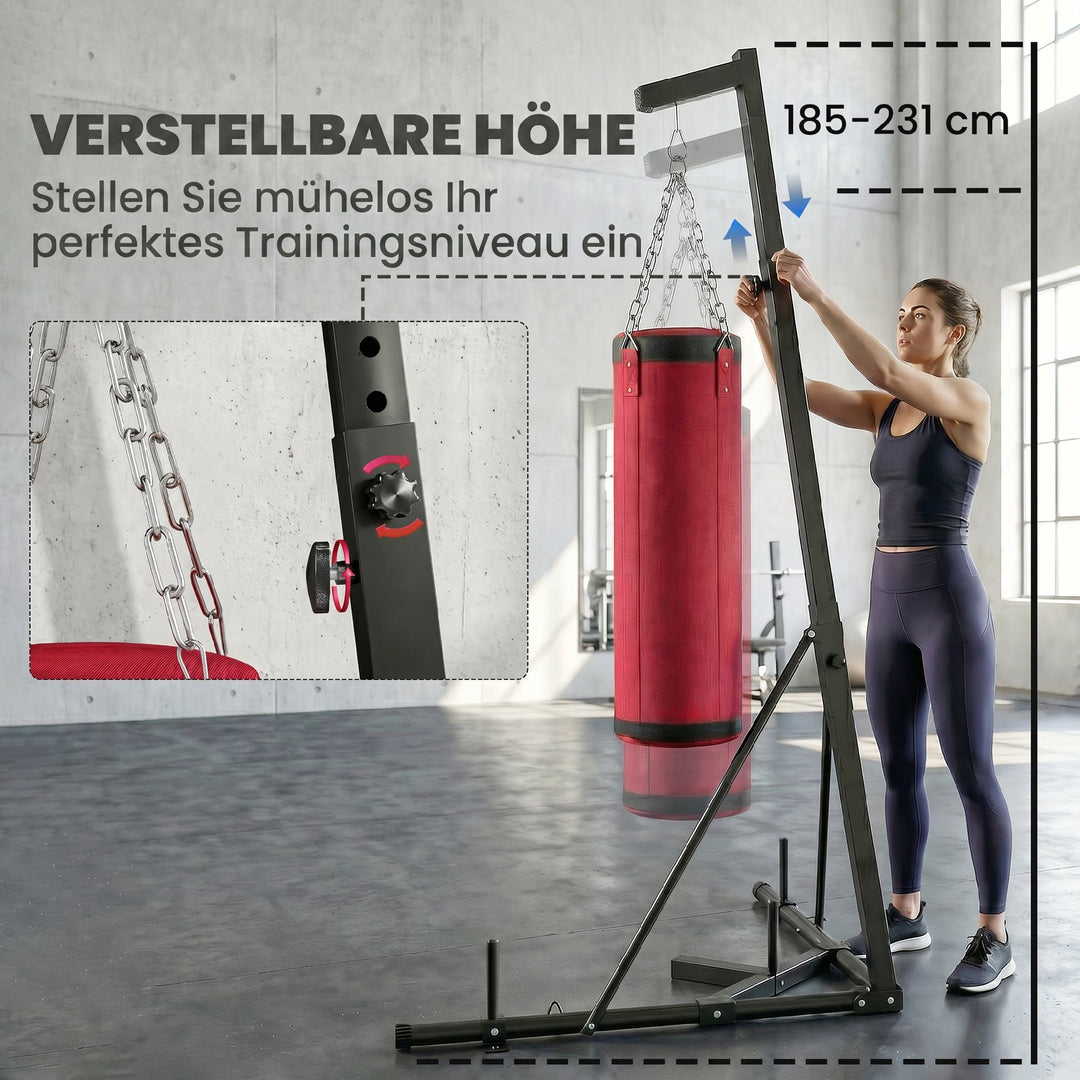 Boksesæksstativ 185-231 cm højdejusterbart Fritstående boksesækholder med boksesæk trekantet base Vægtholder