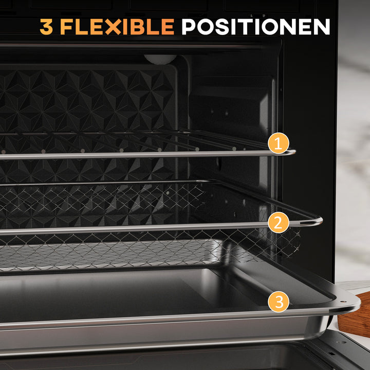 Miniovn, 20 liter, oliefri stegning, grillning, bagning, konvektion, 90-230° c, timer, 1400w, sort+guld