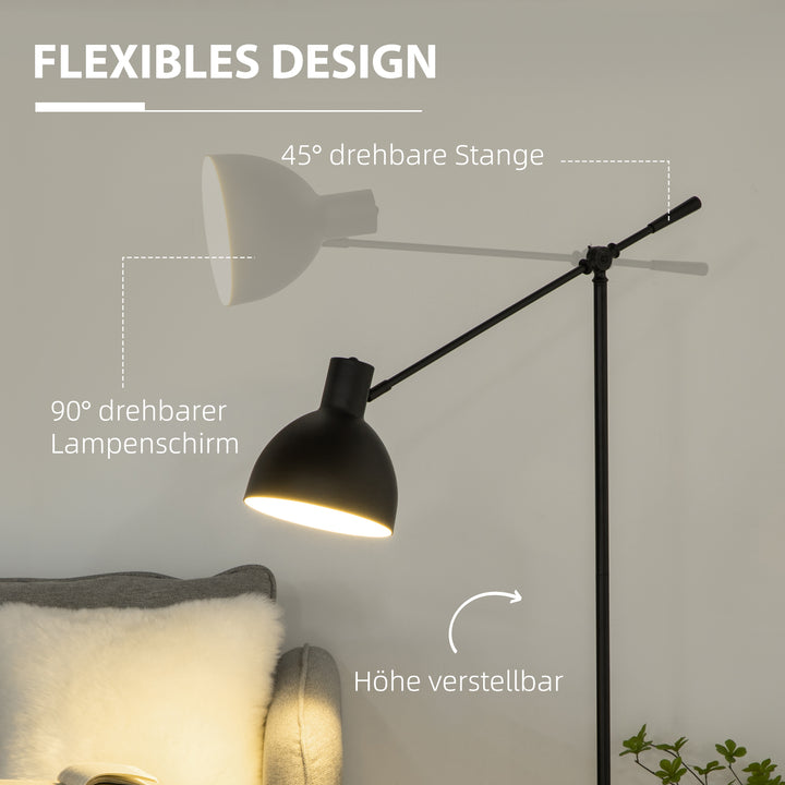 Industriel gulvlampe, højdejusterbar, med gulvkontakt; 30 m x 30 cm x 131 cm, sort