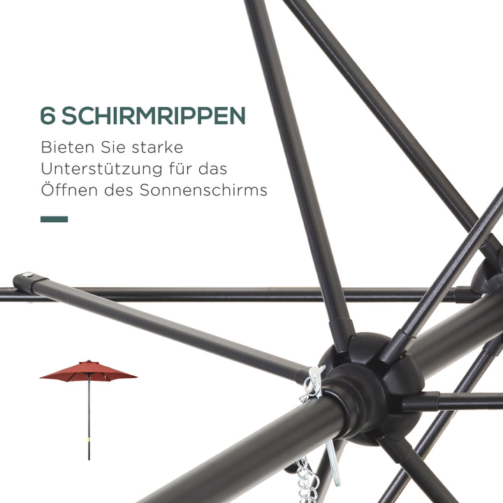 Parasol Ø196 cm, sekskantet balkonparasol til strand, balkon, have, vinrød
