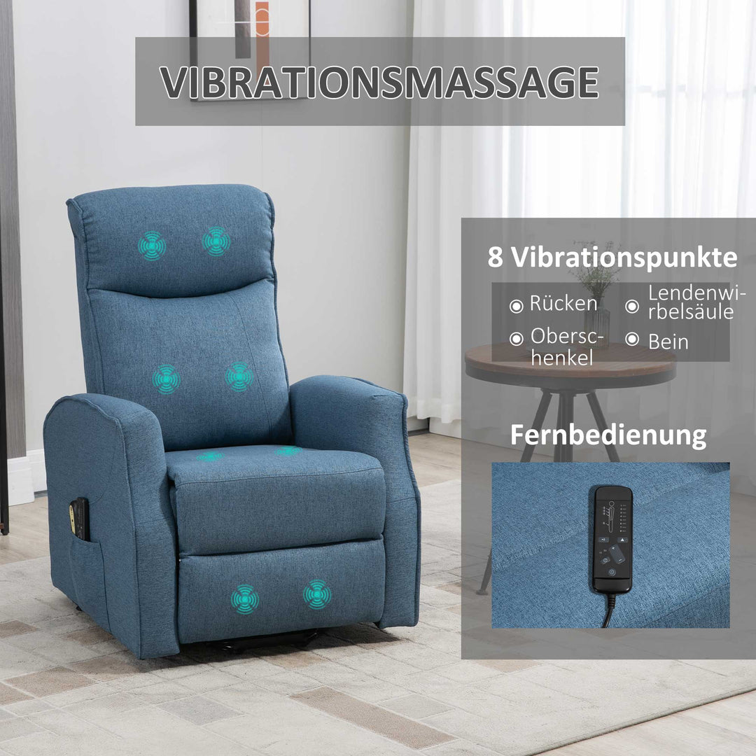 Massagestol med ståstøtte, afslappende stol, inklusive fjernbetjening, 1 sidelomme, fodstøtte, blå