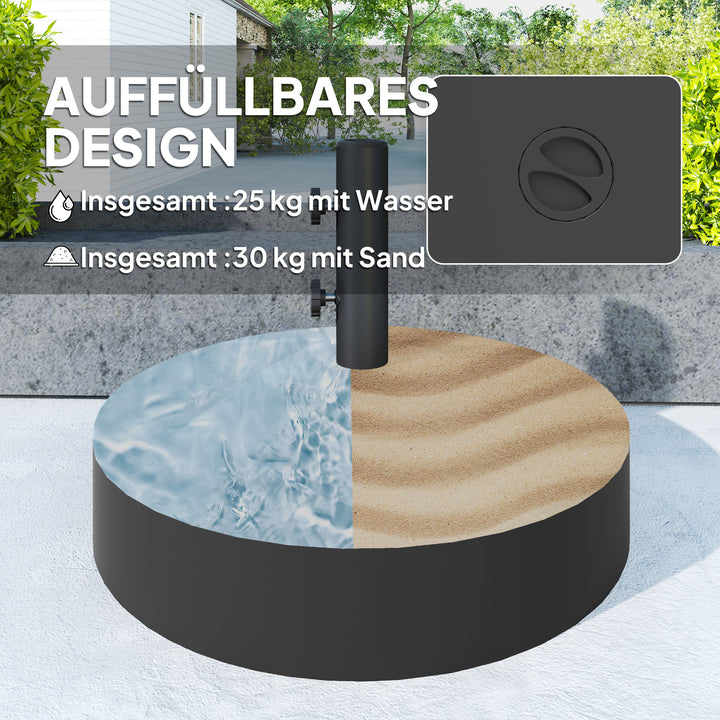Parasolfod, fyldbar op til 30 kg, rund parasolfod, parasolholder til parasoller 36/38/48 mm, sort