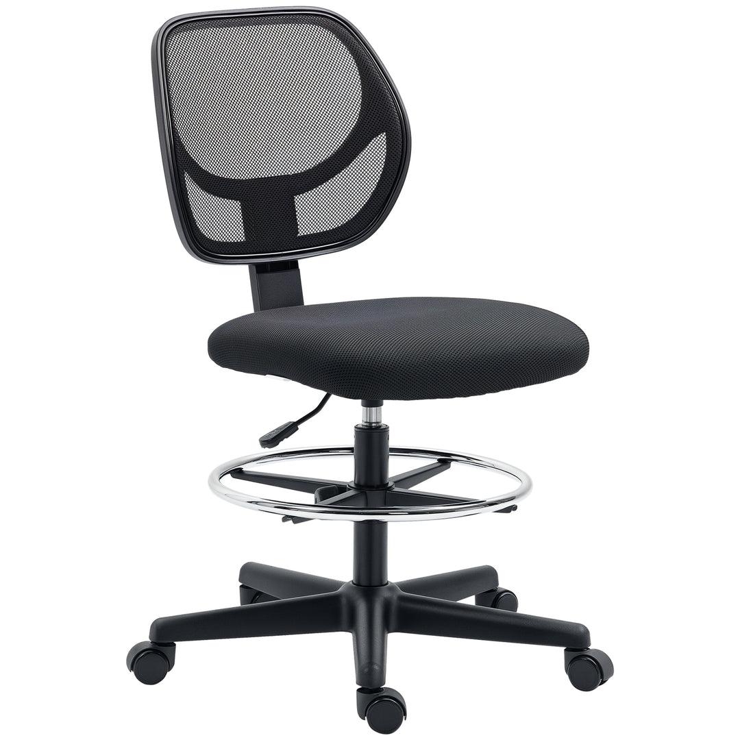 Tegnestol inklusive fodstøtte, højdejusterbar kontorstol, 59 cm x 61 cm x 113 cm, sort