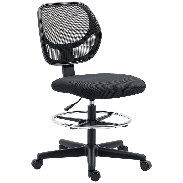 Tegnestol inklusive fodstøtte, højdejusterbar kontorstol, 59 cm x 61 cm x 113 cm, sort