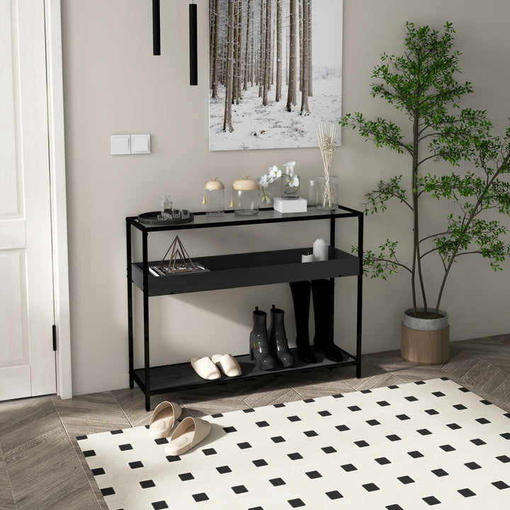 Konsolbord med 2 hylder, entrebord, entrekonsol, sort