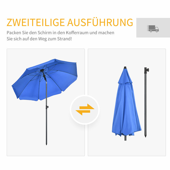 Strandparasol, parasol, med ventilationsåbninger, justerbar hældning, uv50+ ø1,80, blå