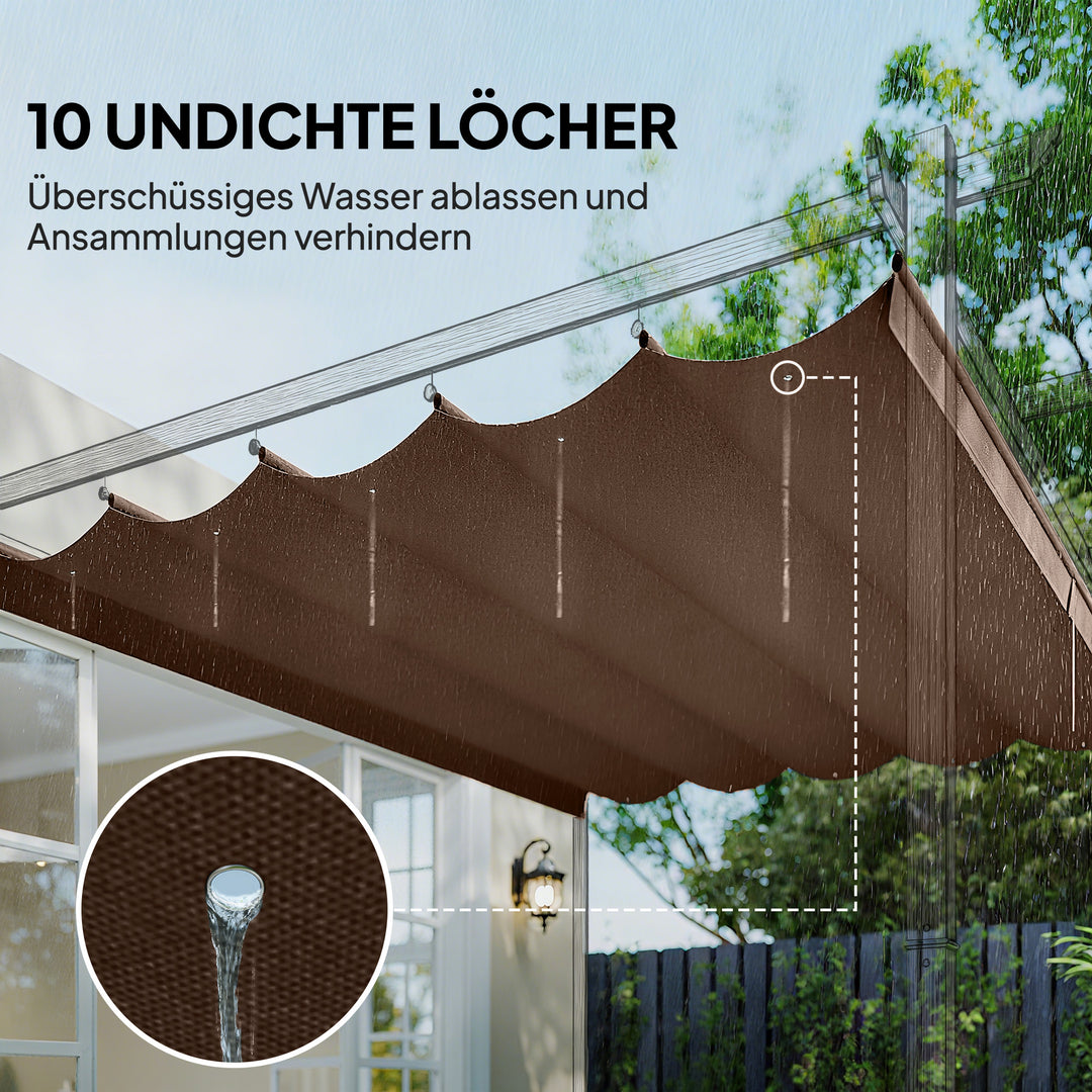 Udskiftningstag til 4 x 3 m pergola, udtrækkeligt, med drænhuller til regnvand, vejrbestandigt, polyester, 350 x 260 cm Kaffe