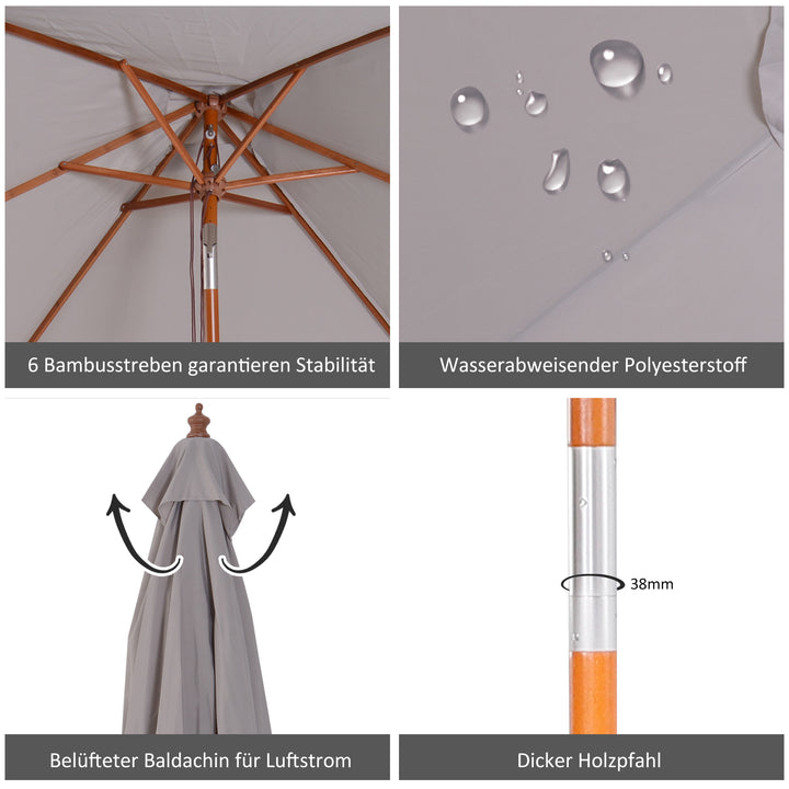 Parasol 200 x 150 x 235 cm, Sammenklappelig Haveparasol, 3-trins justerbar, Rektangulær Strandparasol, Vandafvisende og UV-resistent til Strand, Balkon, Terrasse, Have, Grå