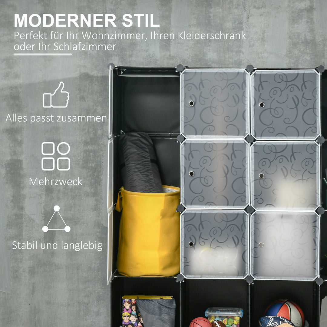 Modulært opbevaringsskab, garderobe, 16 rum, plastik, stål