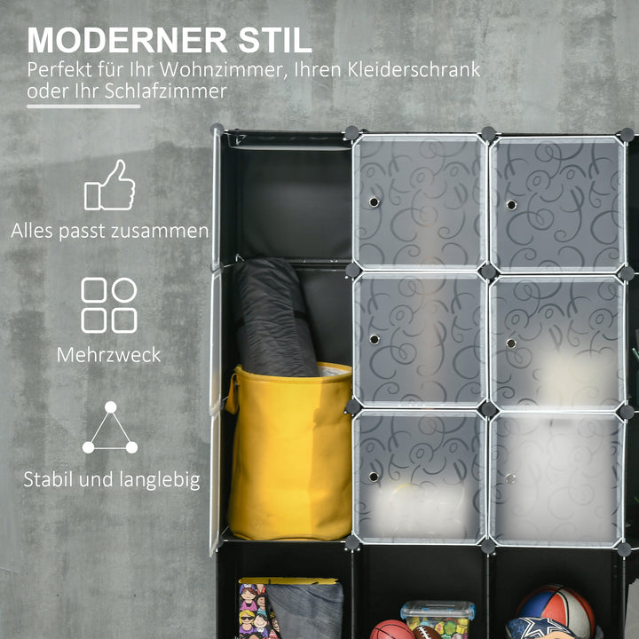 Modulært opbevaringsskab, garderobe, 16 rum, plastik, stål