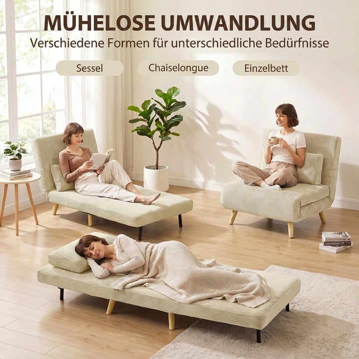 Sovestol 3 i 1 sovesofa med sengefunktion, 90x190 cm Beige