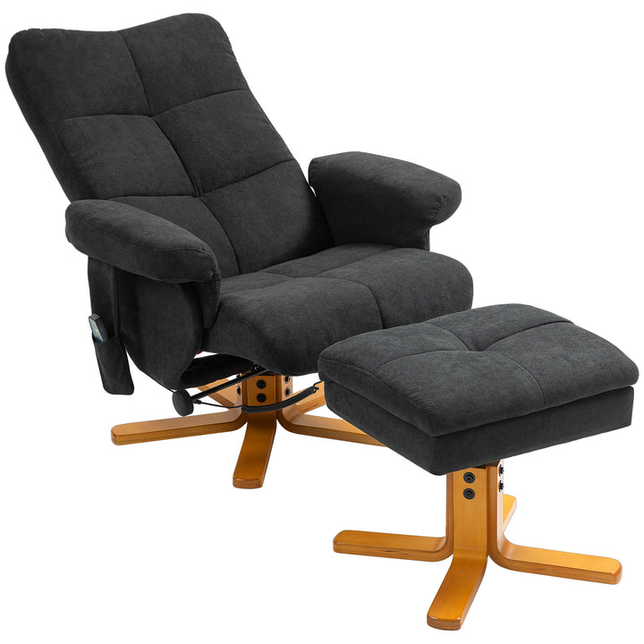 Massagestol med lænefunktion og fodskammel, 145° vipning, polyester, 80 x 86 x 99 cm, sort
