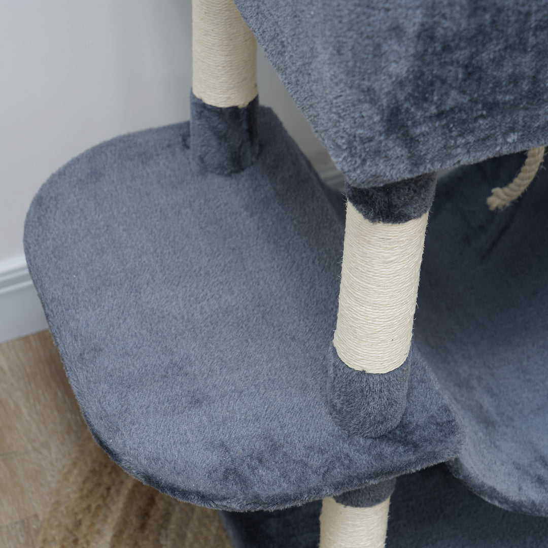 Kradsetræ 206 cm kattetårn med hule, 2 legebolde, sisalstolper, platform til store katte, mørkegrå