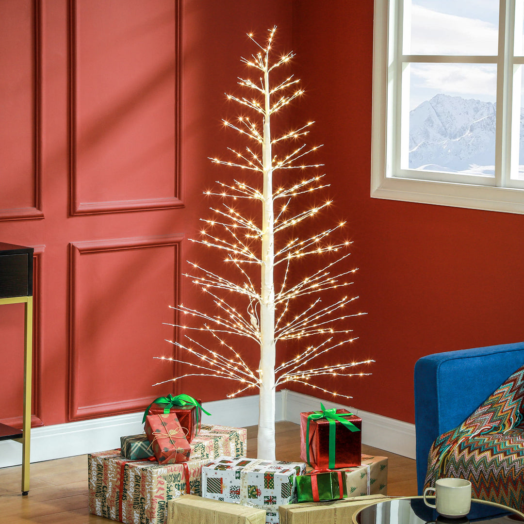 Kunstigt grantræ med led-belysning, 180 cm højt juletræ, realistisk bark, hvid