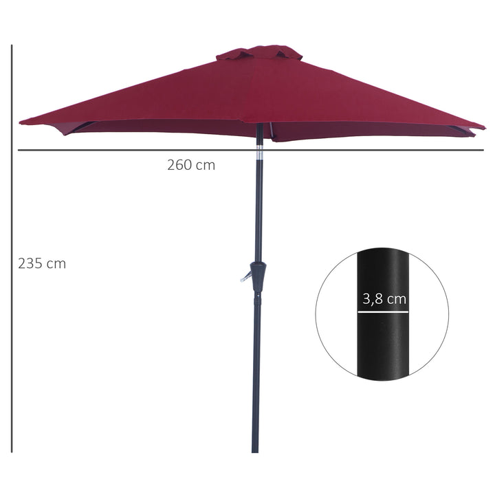 Sammenklappelig parasol, haveparasol, markedsparasol med håndsving, aluminium, 180 cm, polyester, rød, Ø2,6 x 2,35 m