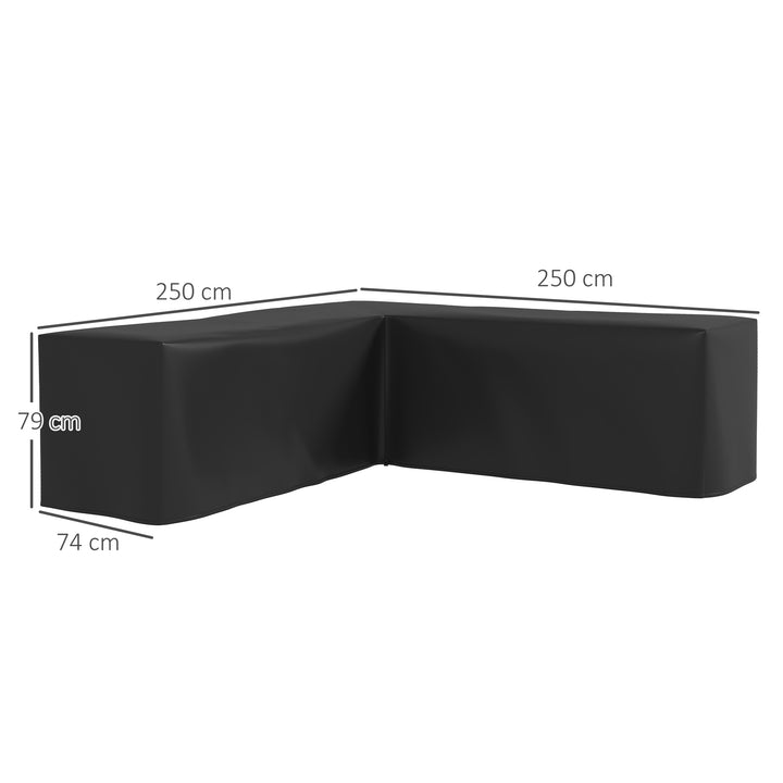 Beskyttelsesovertræk til havemøbler, L-formet, vandtæt overtræk til hjørnesofa, UV-bestandig, 250 x 250 x 79 cm, sort