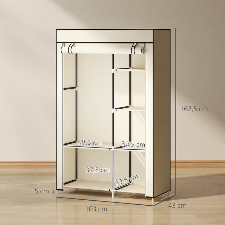 Stofgarderobe, opbevaringsløsning, 6 hylder, 1 bøjlestang, beige