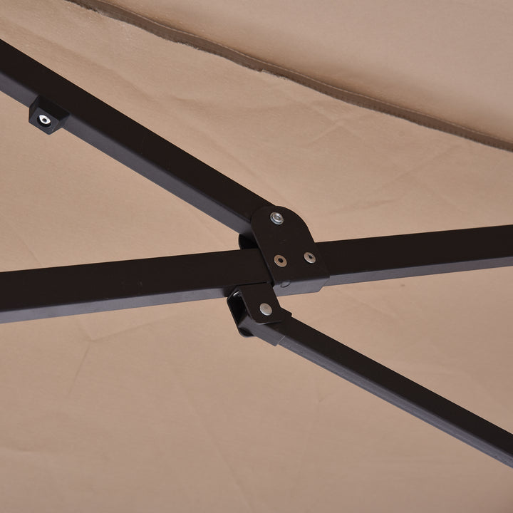Dobbeltparasol 455 x 270 cm haveparasol med håndsving oval stabil metalstang markedsparasol dobbeltparasol terrasseparasol solbeskyttelse til strand balkon terrasse have lys kaffe