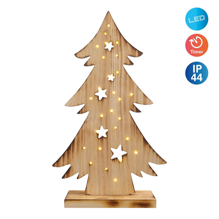 LED Wood Decolum "Fir Tree" lille, lavet af naturligt træ med faste lysdioder, juledekoration til udenfor