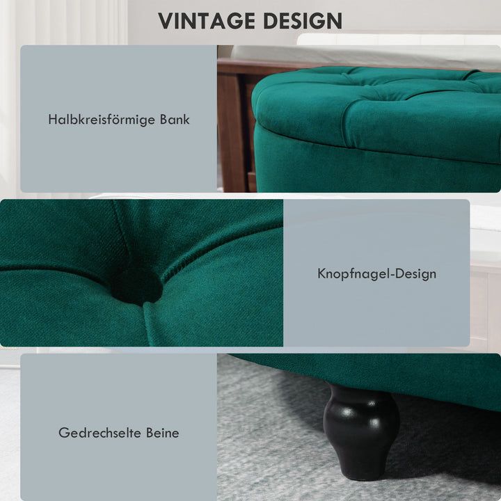 Opbevaringspuf, polstret, softclose-låg, fløjlslook, 120 x 46 x 42 cm, mørkegrå