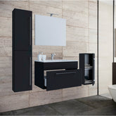Badeværelsessæt med spejl, underskab, håndvask og skabe, sort