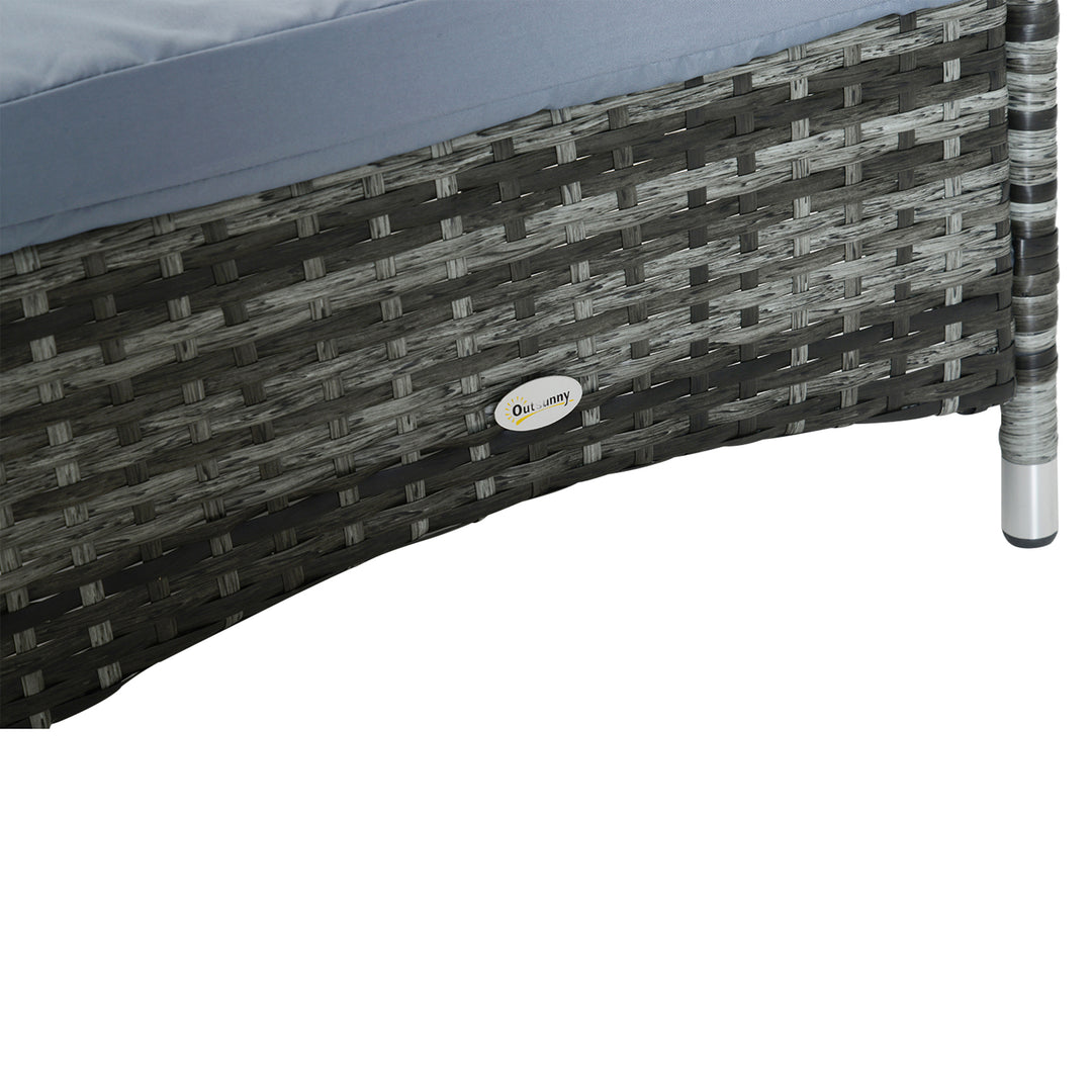 Havestol med hynde, justerbar ryglæn, metalstel, polyrattan, grå, 200 x 73 x 103 cm