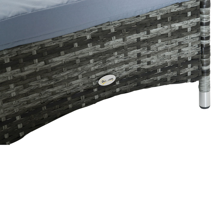 Havestol med hynde, justerbar ryglæn, metalstel, polyrattan, grå, 200 x 73 x 103 cm