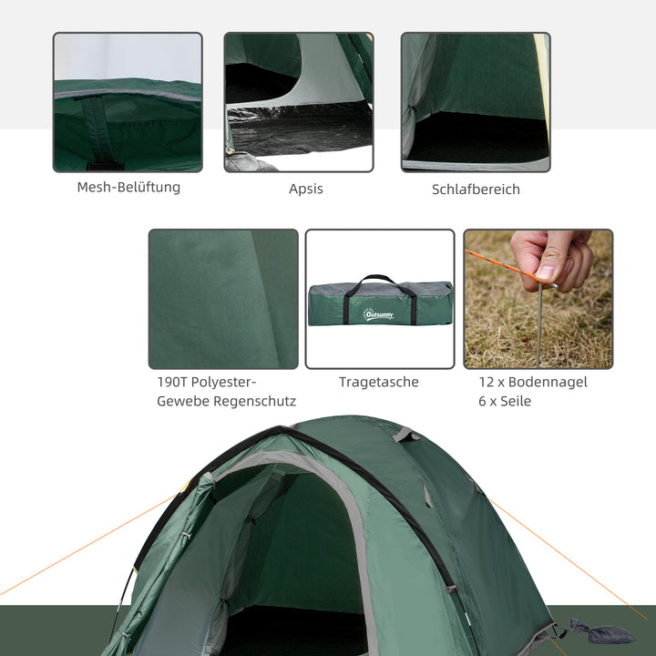 2-Personers campingtelt, netåbninger, lampekrog, bæretaske, grå+gul
