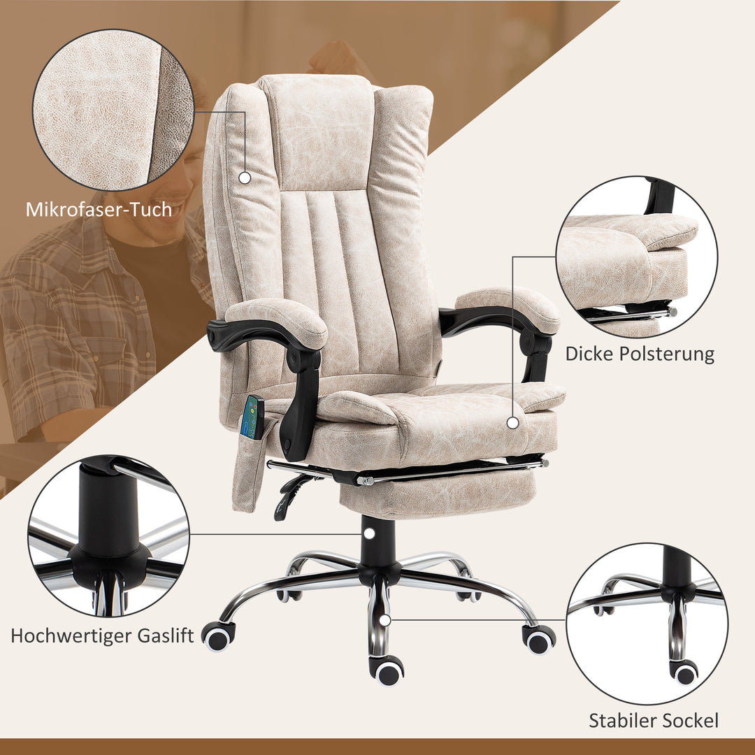 Kontorstol med massagefunktion, ergonomisk skrivebordsstol med lænefunktion, varmefunktion, sidelomme, cremehvid