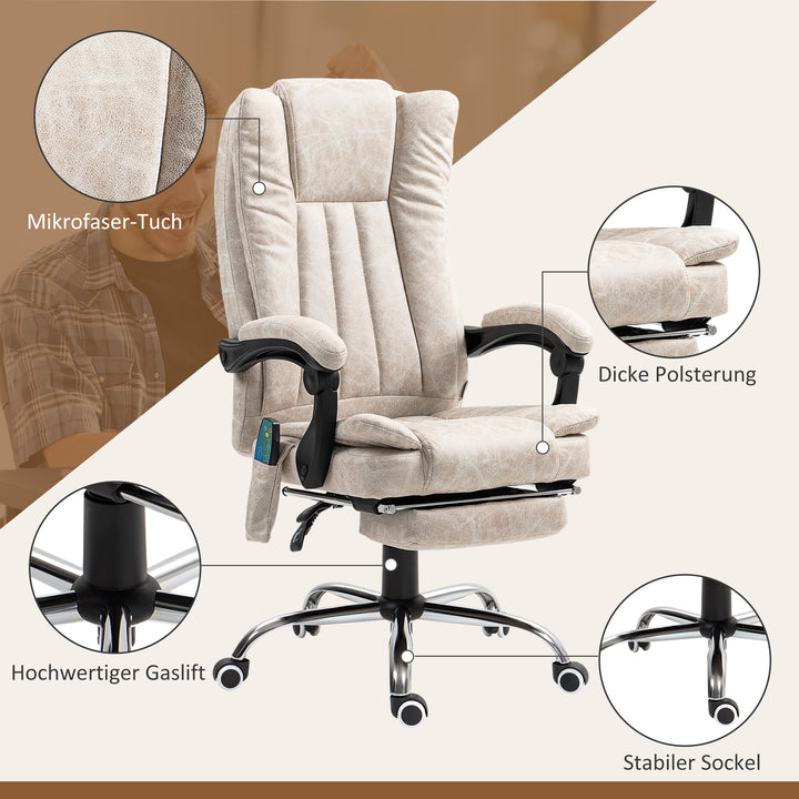 Kontorstol med massagefunktion, ergonomisk skrivebordsstol med lænefunktion, varmefunktion, sidelomme, cremehvid