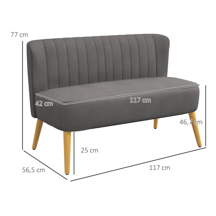 Sofa retro design 2-personers sofa, træben, 117 cm x 56,5 cm x 77 cm, mørkegrå