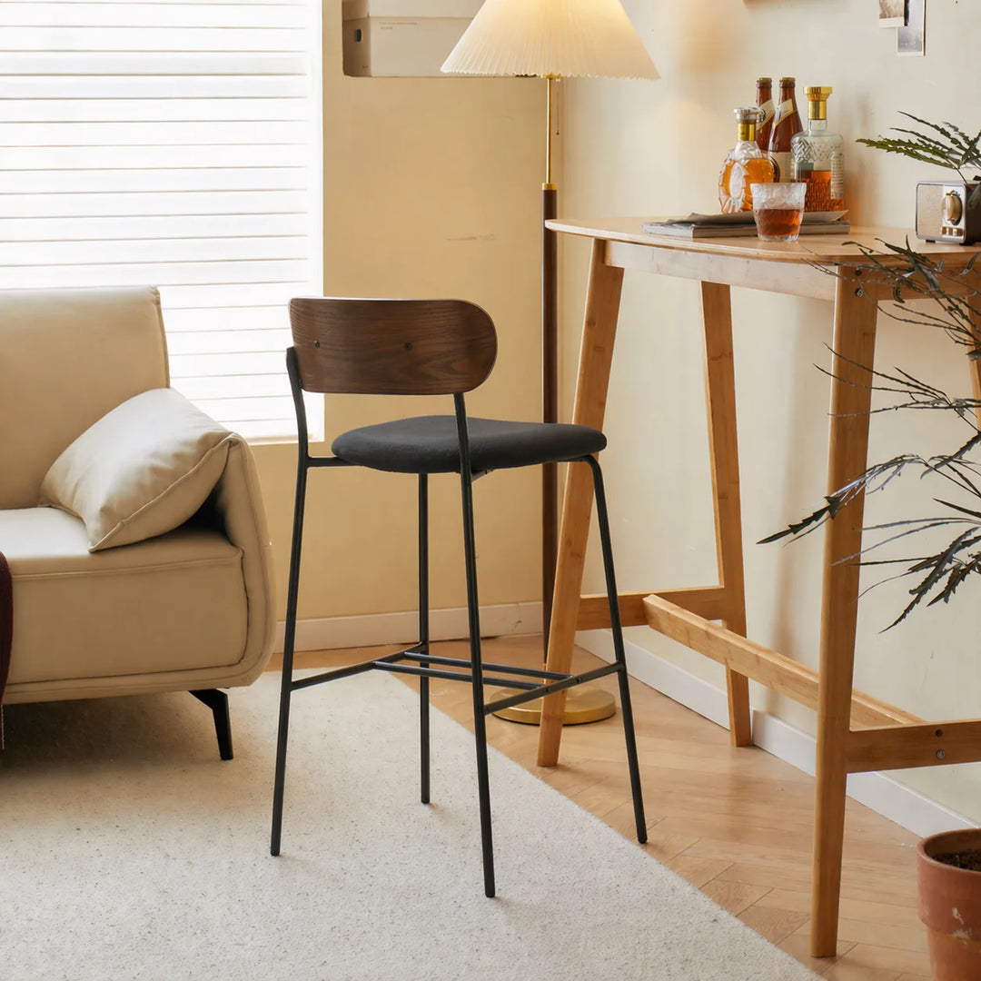 TABLINCOLN Sæt med 2 sorte industrielle barstole med træbagside