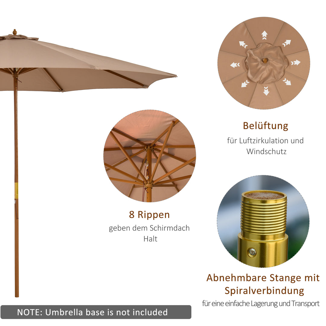 Parasol Ø 300 cm, parasol med UV-beskyttelse, træparasol til balkon, stabil strandparasol, markedsparasol, solbeskyttelse til strand, terrasse, have, khaki