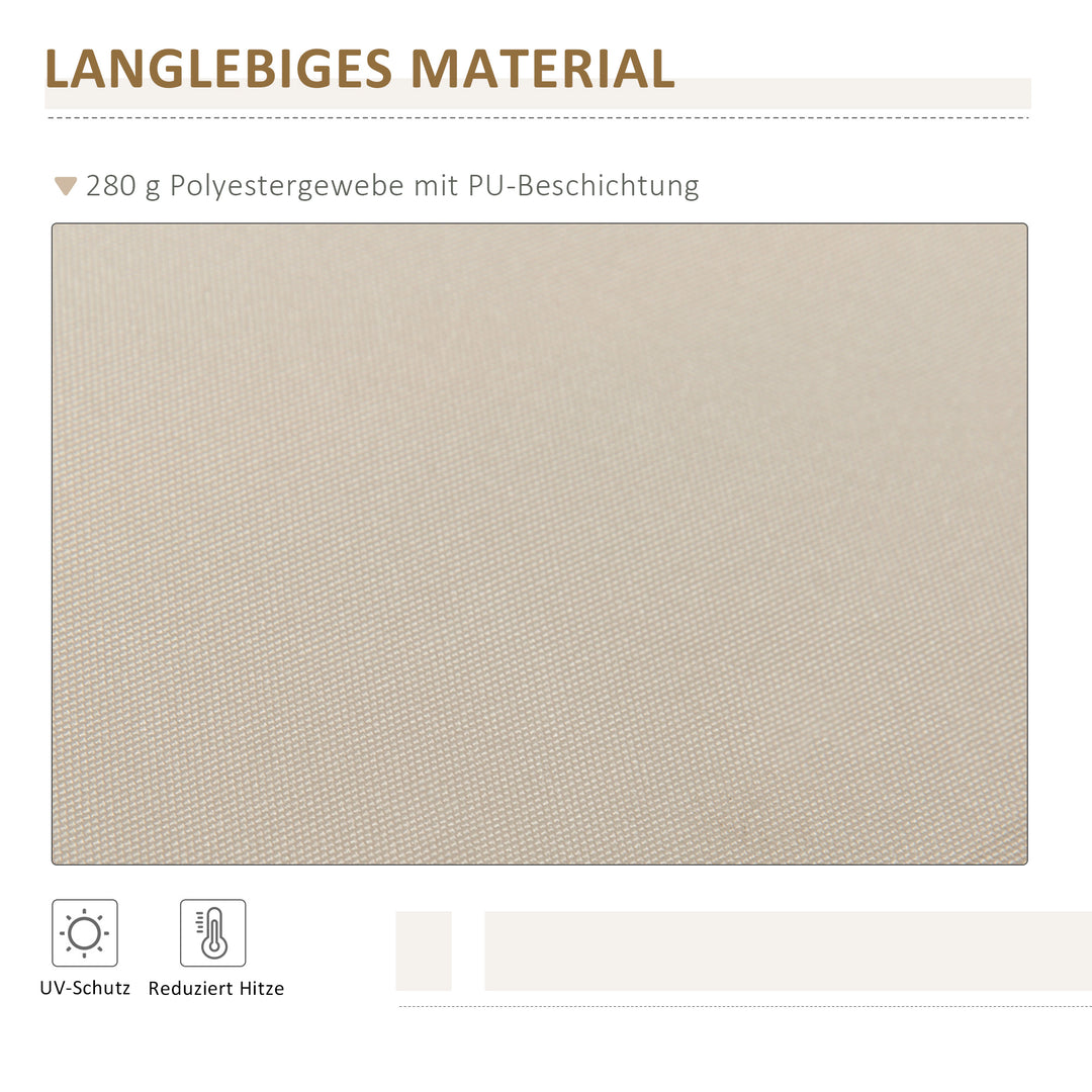 Markise, solsejl, udtrækkelig, med håndsving, metalramme, polyester, hvid+beige, 3,95 x 2,45 m