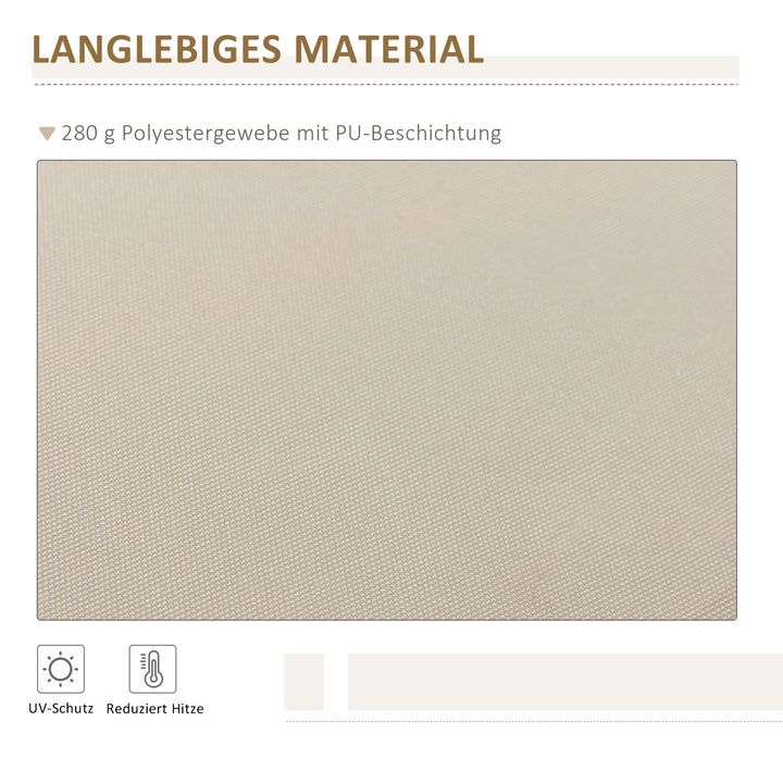 Markise, solsejl, udtrækkelig, med håndsving, metalramme, polyester, hvid+beige, 3,95 x 2,45 m