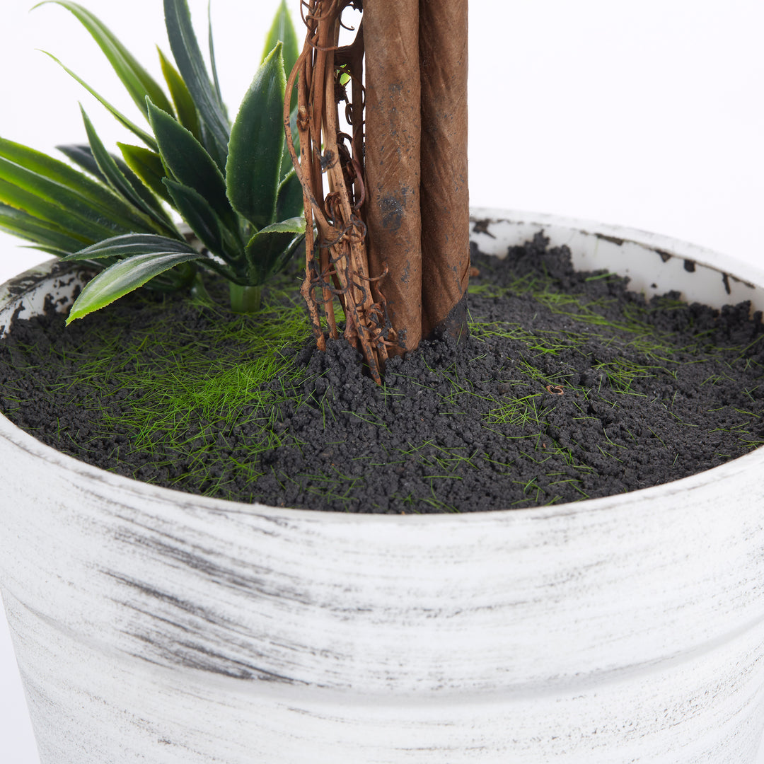 Sæt med 2 kunstige planter inklusive potte og kunstig mos, kunstige lavendelstængler, hvid + grøn + lilla