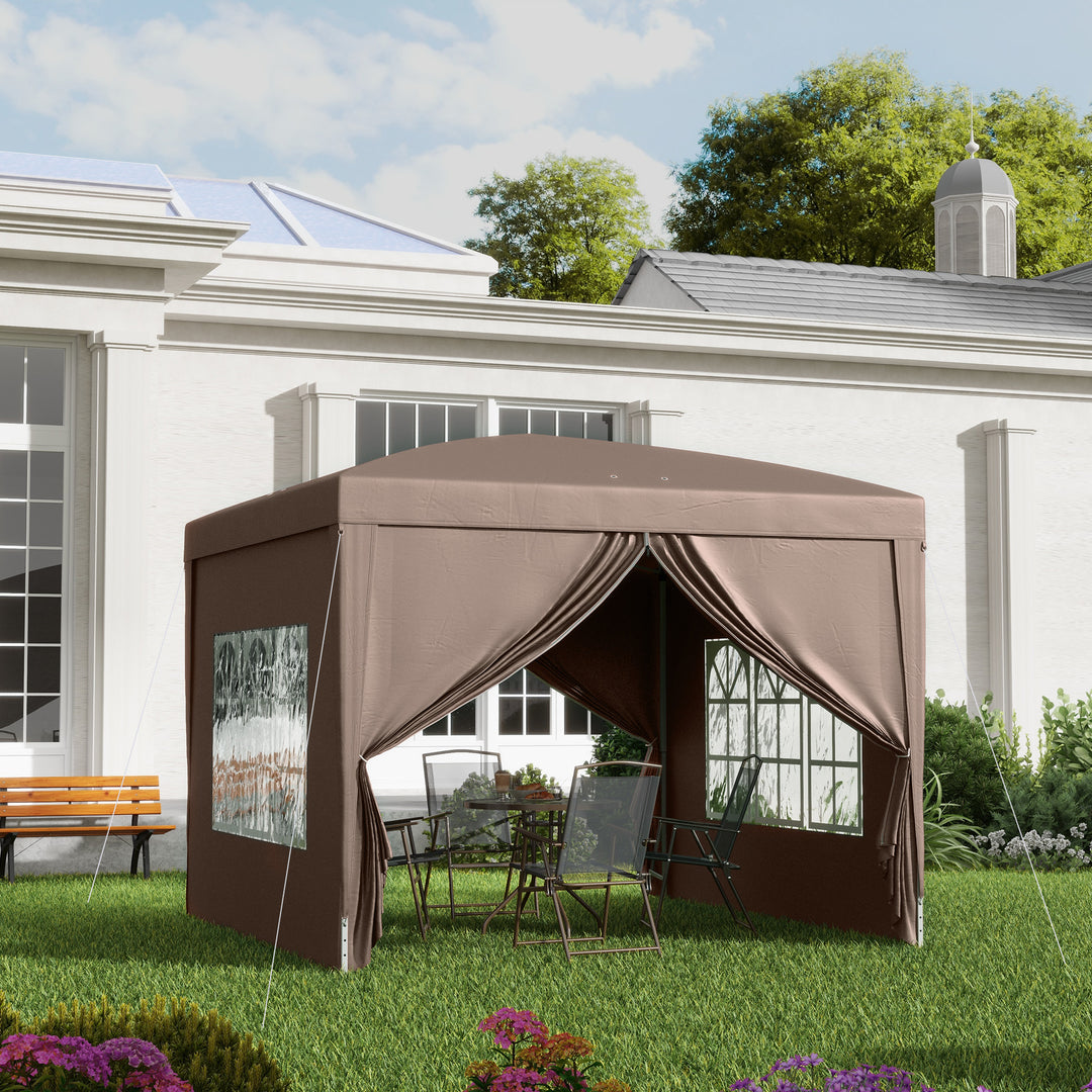 3 X 3 m pavillon med 4 sidevægge, vindue, partytelt med uv-beskyttelse, havetelt inklusive bæretaske, stål, kaffe